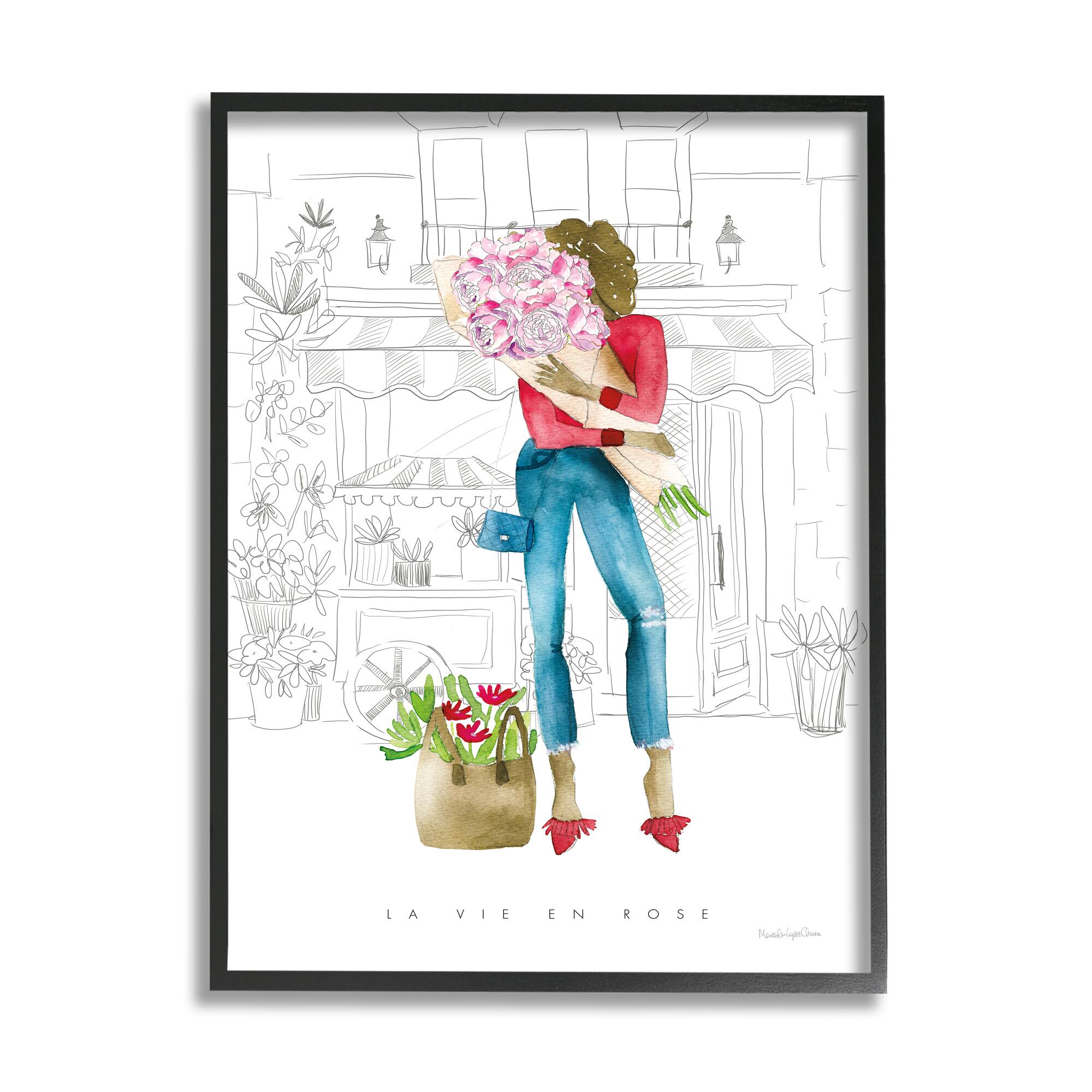 Stupell Industries La Vie En Rose French Phrase Parisian Pink Framed Wall Art